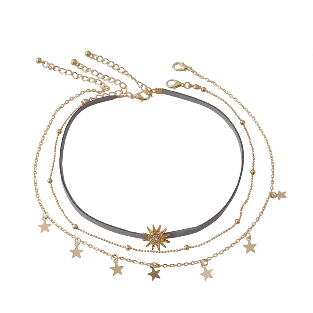 Multi Layer Five-pointed Star Necklace Personality Sun Design  Clavicle Chain Fashion Jewelry for Woman