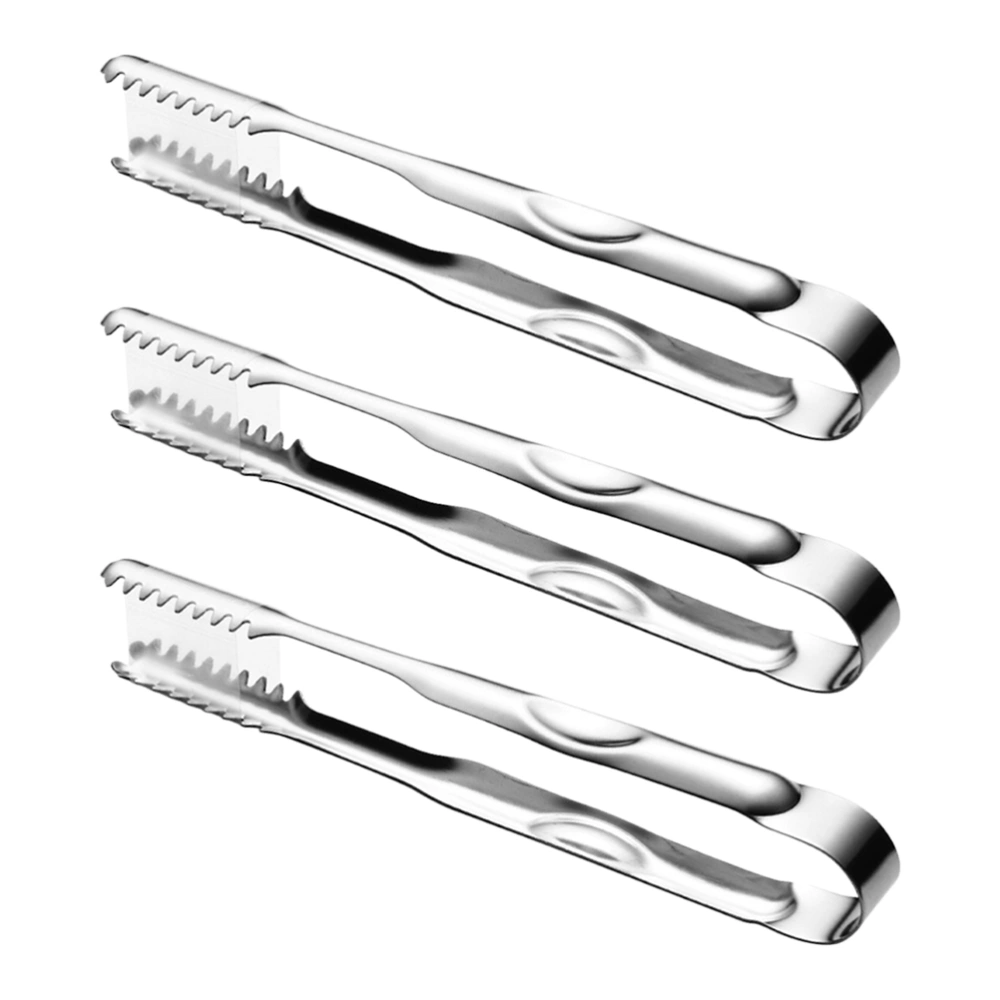 3pcs Stainless Steel Ice Tongs with Teeth Thick Sugar Clamp Food Serving Tong for Cafe Bar Home (Large)