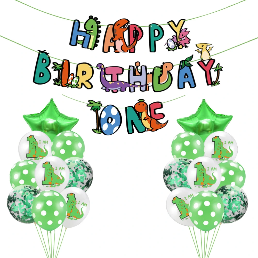 1 Set of 20PCS Dinosaur Theme Party Decor Baby 1st Birthday Balloons Banner Set Baby 1st Birthday Bunting Balloons Decor Cartoon Printing Balloons Banners Party Supplies for Baby Without Yarn (Green Series)