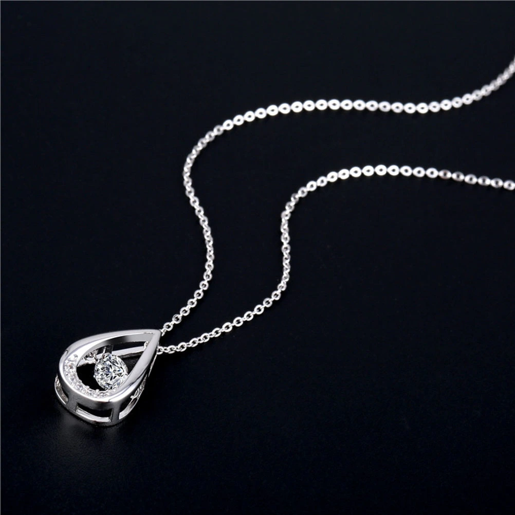 1pc Drop Design Necklace Zircon Pendant Chain Neck Jewelry Valentine Day Gift for Women Ladies Girls