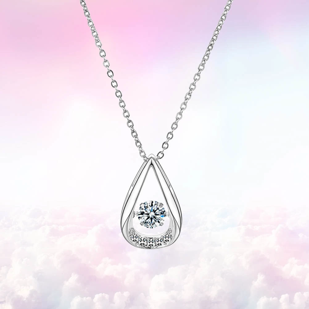 1pc Drop Design Necklace Zircon Pendant Chain Neck Jewelry Valentine Day Gift for Women Ladies Girls