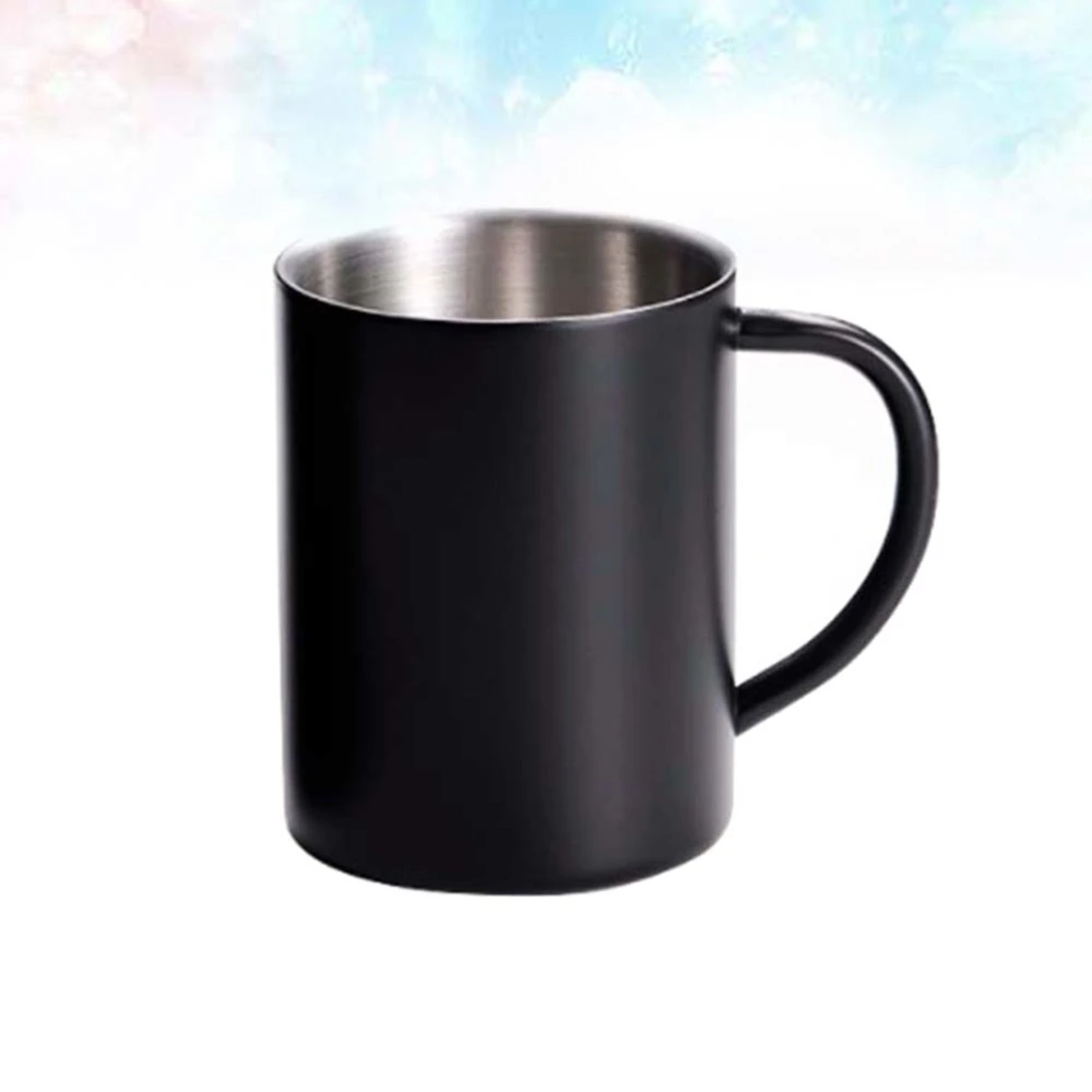 1pc Stainless Steel Mug Spray Lacquer Hollow Insulated Black Office Tea Cup (Medium Size without Lid)