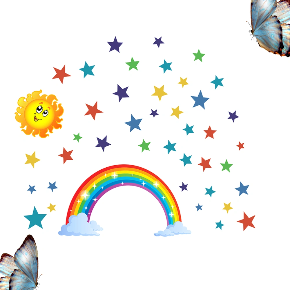 Rainbow Star Sun Wall Sticker Creative Wallpaper Unique Wall Decal Kids Room Decorative Sticker for Home Bedroom (L Size)