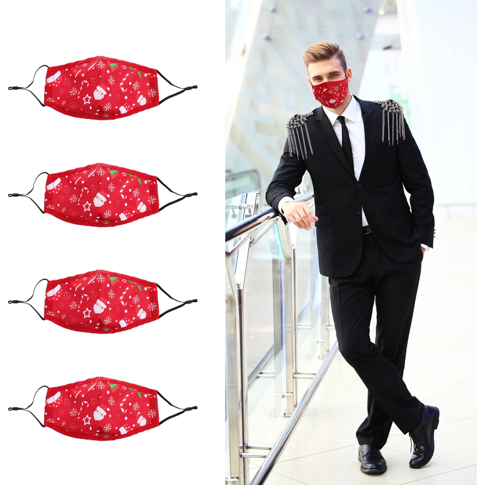 4Pcs Cotton Dust-proof Adult Mask Fashion Christmas Patterns Outdoor Masks