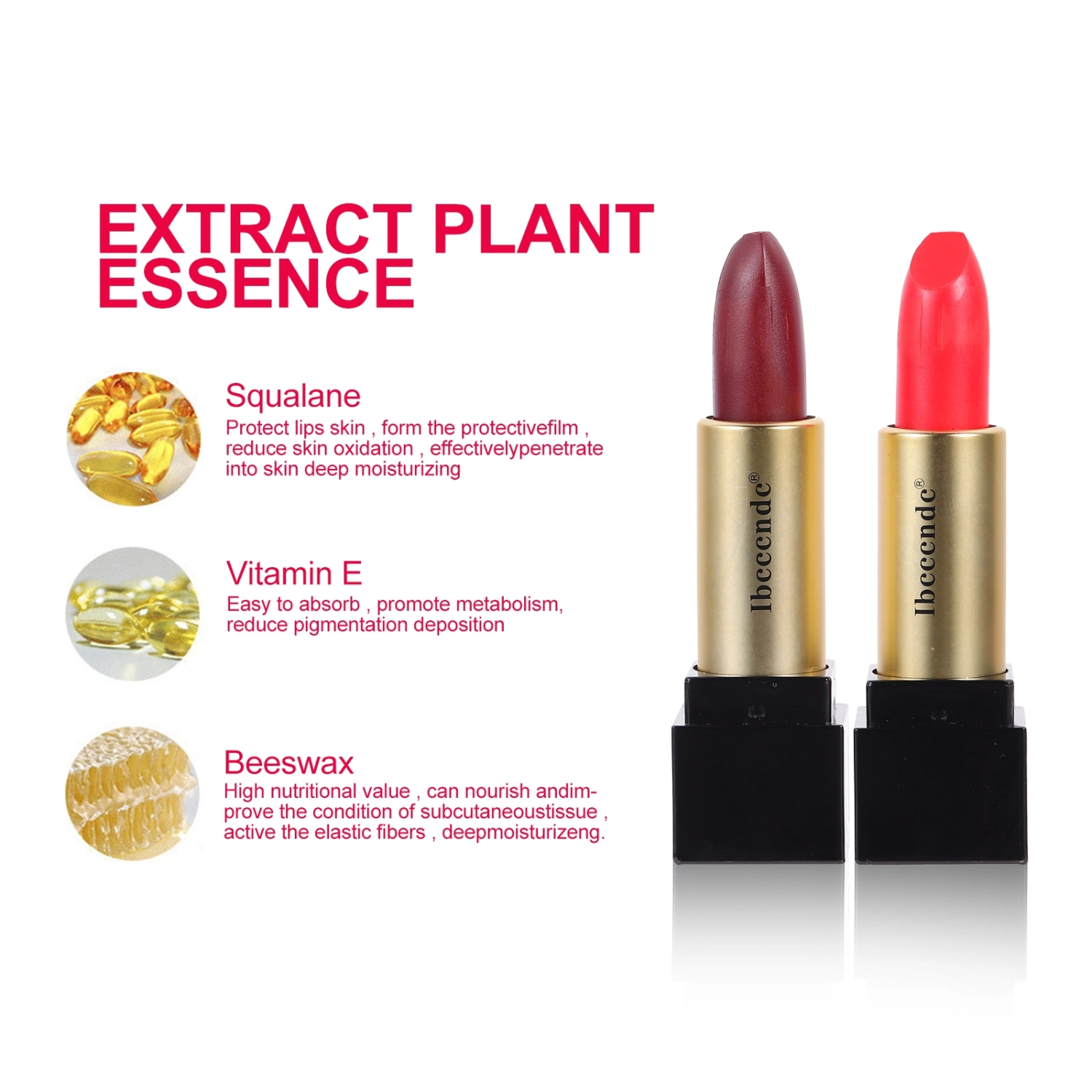 2Pcs Makeup Lipsticks Solid Color Lipsticks Long Lasting Moistening Lipsticks