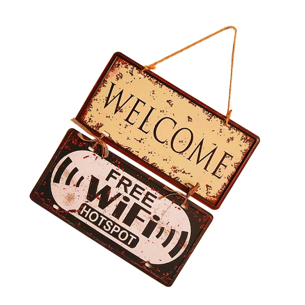 European Style Store Hanging Tag Rustic WELCOME Door Sign Mural Pendant Layout Ornament Iron Plaque Pendant Decoration Wall WIFI Hanging Accessories