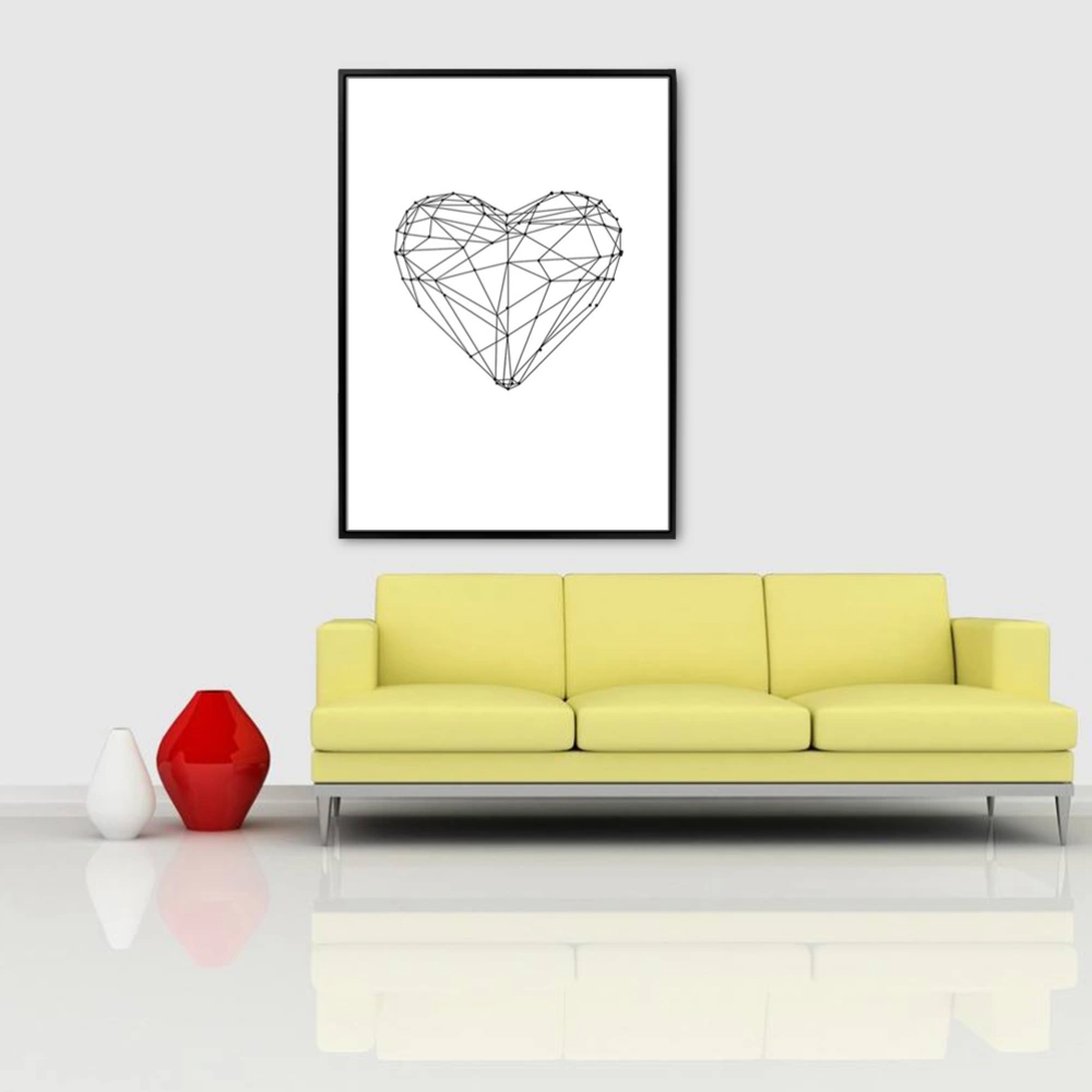 Geometric Heart-shaped Decor Painting Beautiful  Frameless Decor Hanging Painting for Home Bedroom Kid Room 36x28cm (Black)