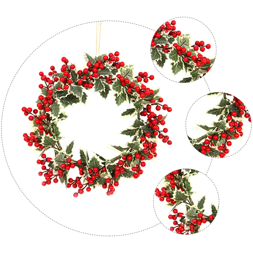 1pc Christmas Simulation Red Fruit White Border Leaf Decoration Garland Pendant