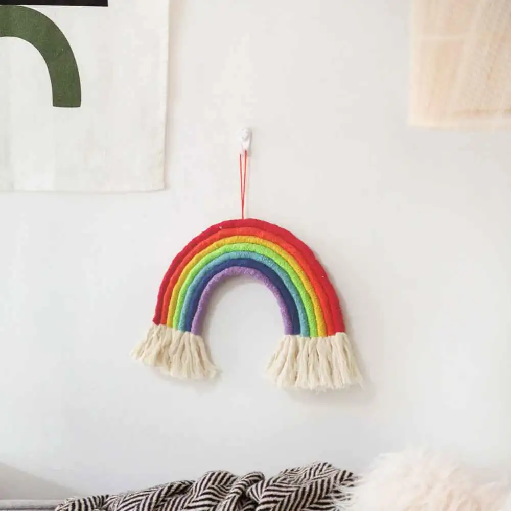 Rainbow Shaped Hanging Carpet Knitted Tapestry Handmade Pendant Colorful Wall Decoration (Colorful 20x25cm)