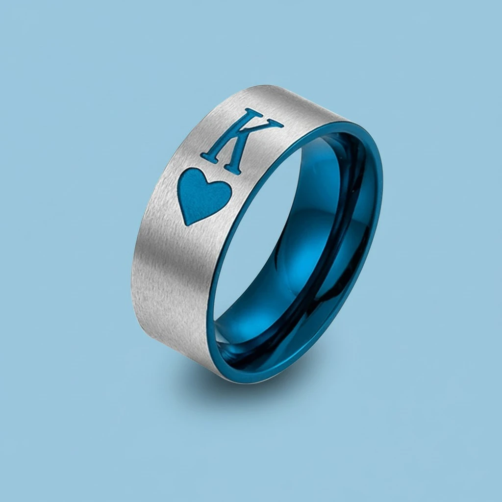1Pc Fashion Couple Ring Delicate Titanium Steel Finger Ring Elegant Charming Ring Jewelry for Adults Men Women (K Size 7#)