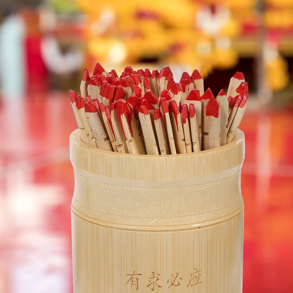 1 Set Chinese Fortune Sticks with Bamboo Bucket and Book Buddhist Divination Props