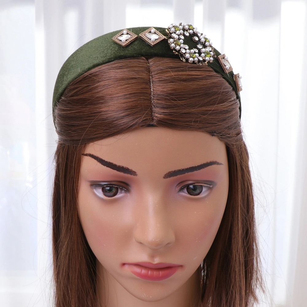 1pc Wide Rim Head Rhinestone Hair Pearl Hair Band Hair Decoration for Daily Date Dark Green