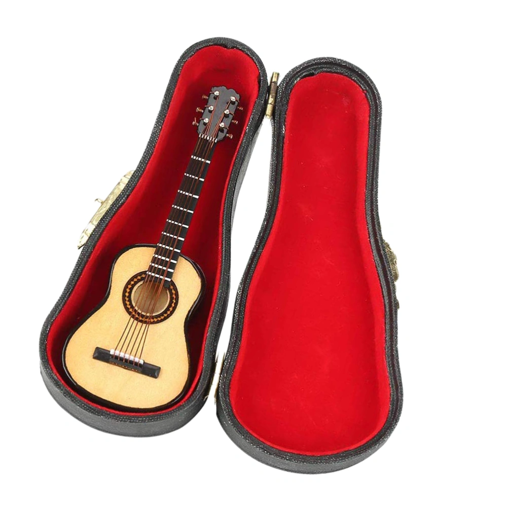 13cm Mini Musical Instruments Model Wooden Guitar Model Household Decoration Birthday Gift with Leather Box Beige