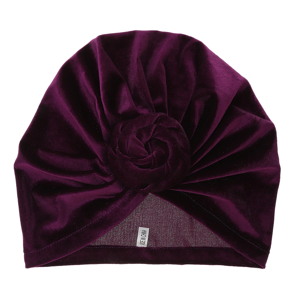 Flower Shape Turban Ethnic Style Cancer Chemo Hat Women Headscarf Elastic Headgear for Women Purple