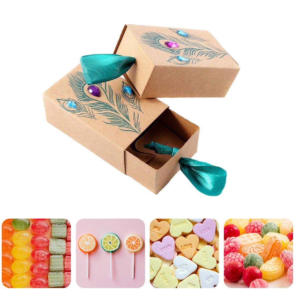 40PCS Feathers Colorful Diamond Candy Boxes Kraft Paper Drawer Pull Gift Chocolate Boxes Party Favor for Wedding Festival