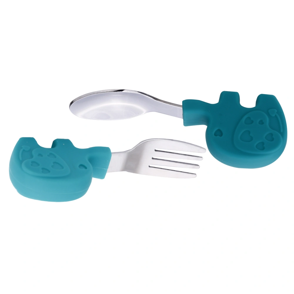 1 set Baby Dinning Training Tableware Spoons and Forks Silicone Tableware