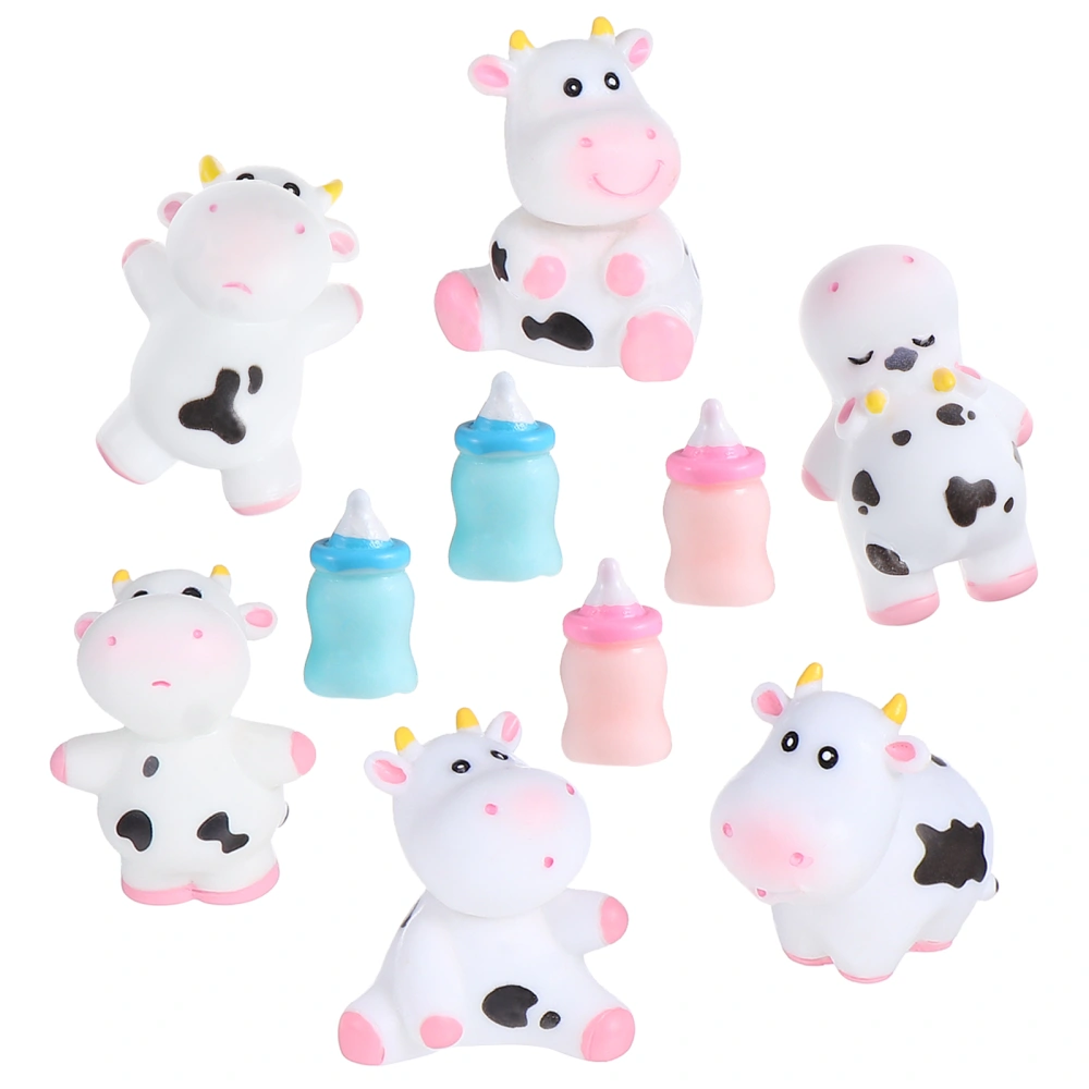 10pcs Miniature Cows Garden Ornaments Artificial Cows and Baby Bottle Figurines