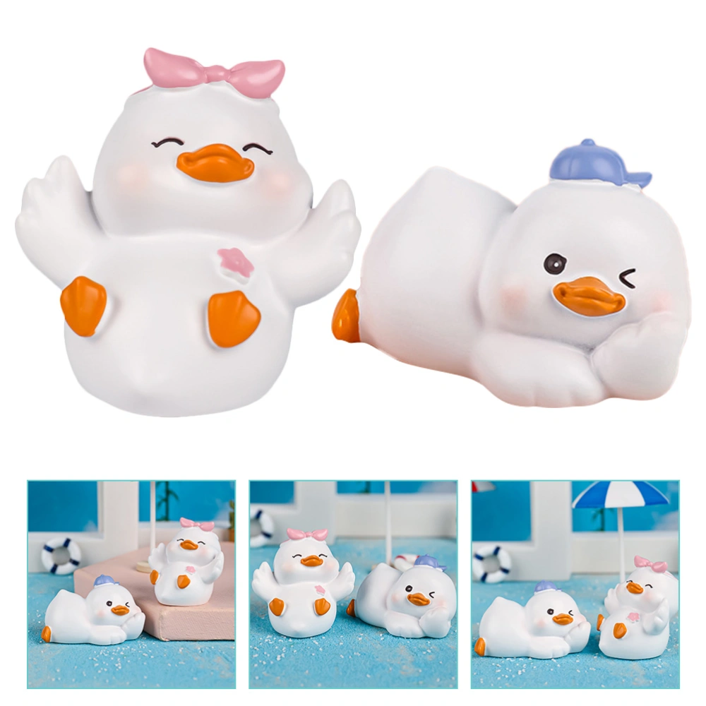 2pcs Resin Duck Adorns Tabletop Adornments for Kids Room Adorable Duck Statues (White)