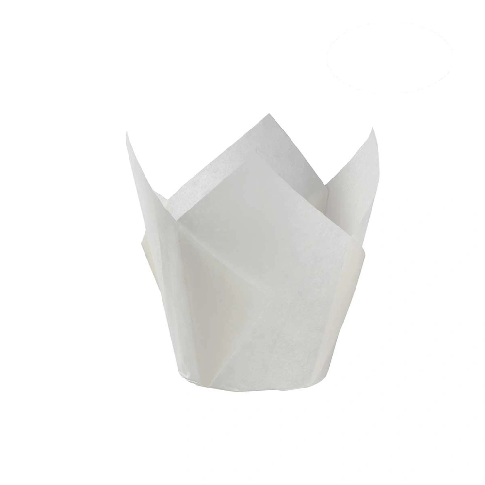 50Pcs Cupcake Wrappers Baking Cups Tulip Shape Liners Muffin Cake Cup Party Favors - White