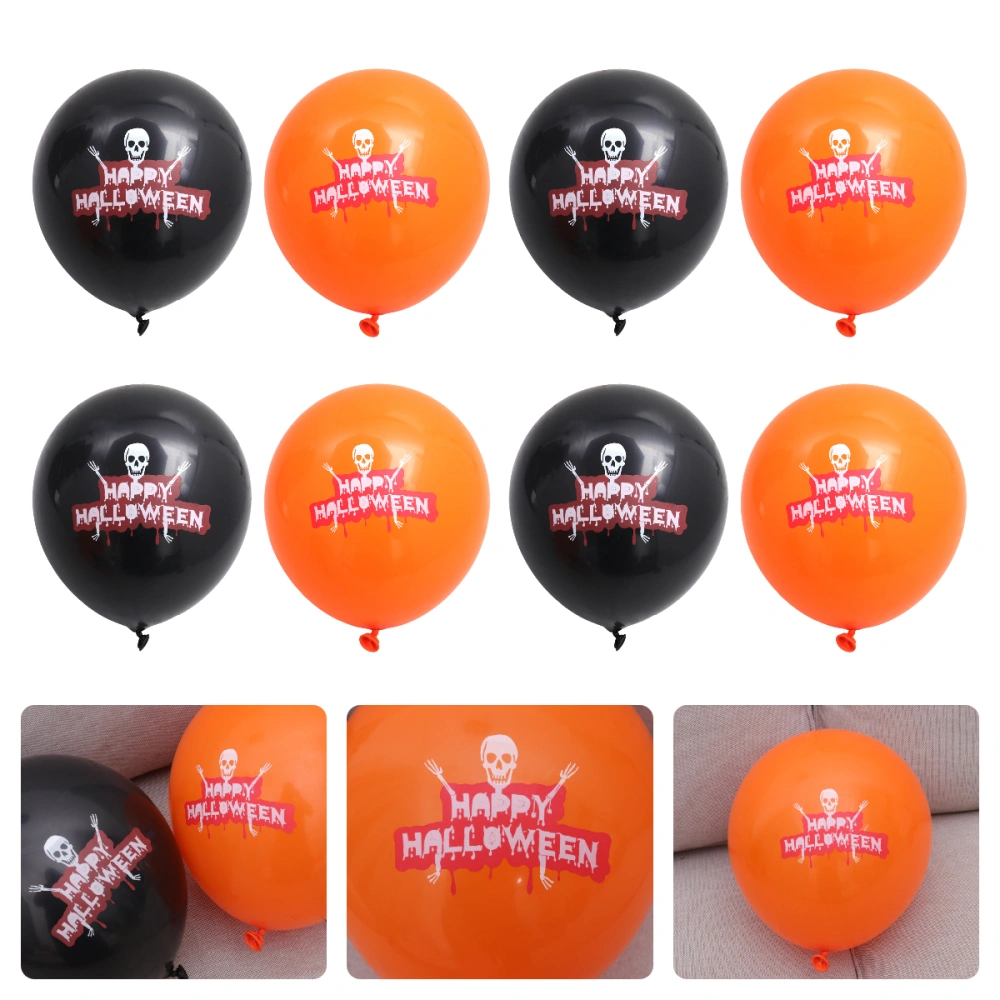 10pcs 12 Inches Black and Orange Skull Bone and Letter Printing Balloons Set Halloween Party Supplies Latex Balloons Party Decoration