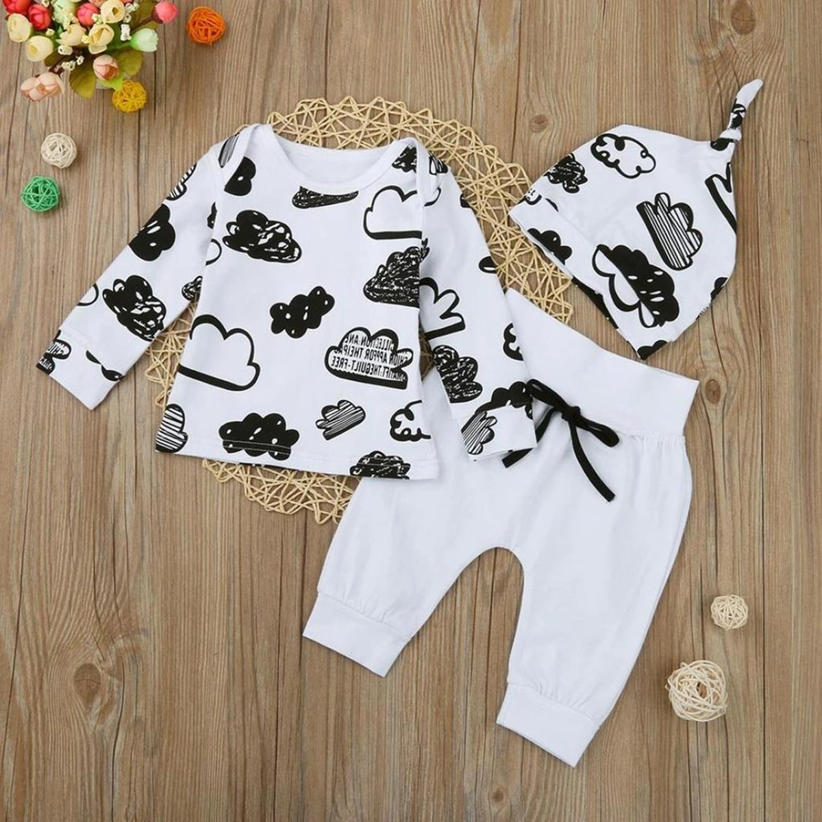 Newborn Infant Baby Girl Boy Clouds Printed T Shirt Tops and Pants Outfits Clothes Set (90CM)