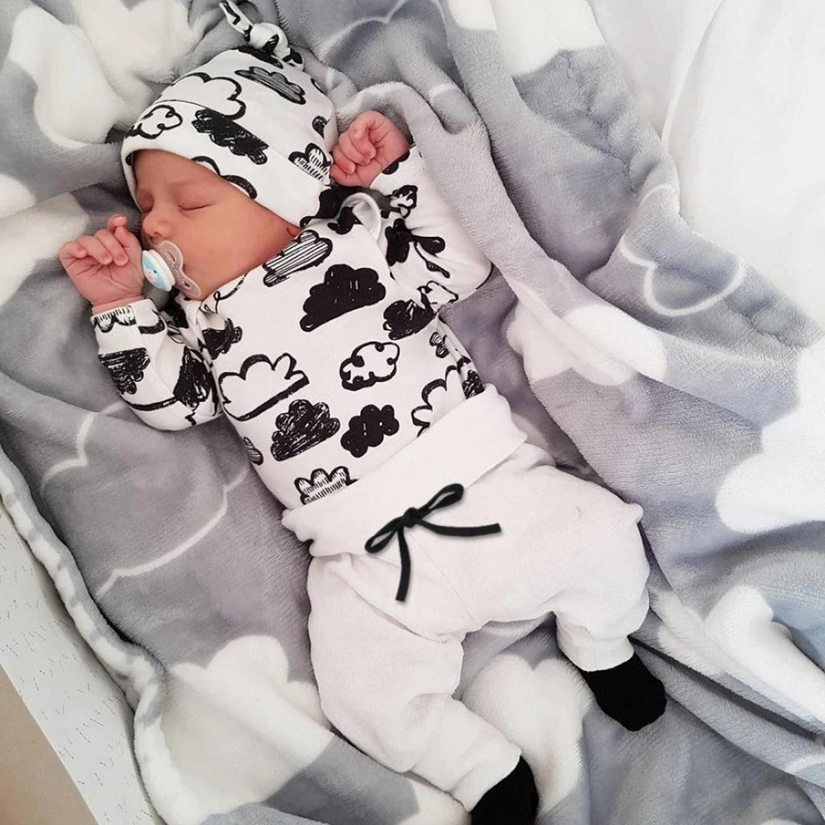 Newborn Infant Baby Girl Boy Clouds Printed T Shirt Tops and Pants Outfits Clothes Set (90CM)