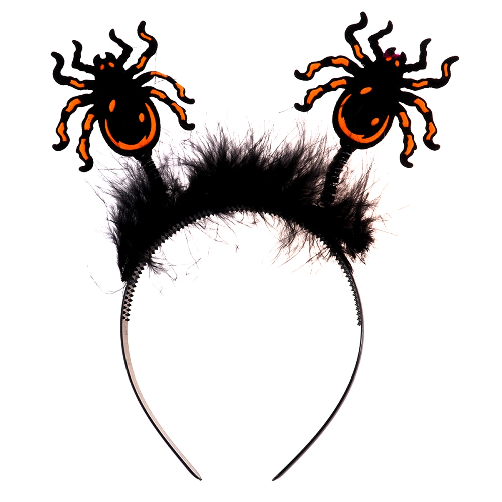 5pcs Halloween Headband Party Hair Band Terror Headband Funny Hair Fluffy Hair Hand for Decor(Bat + Pumpkin + Hat + New Spider + Witch)