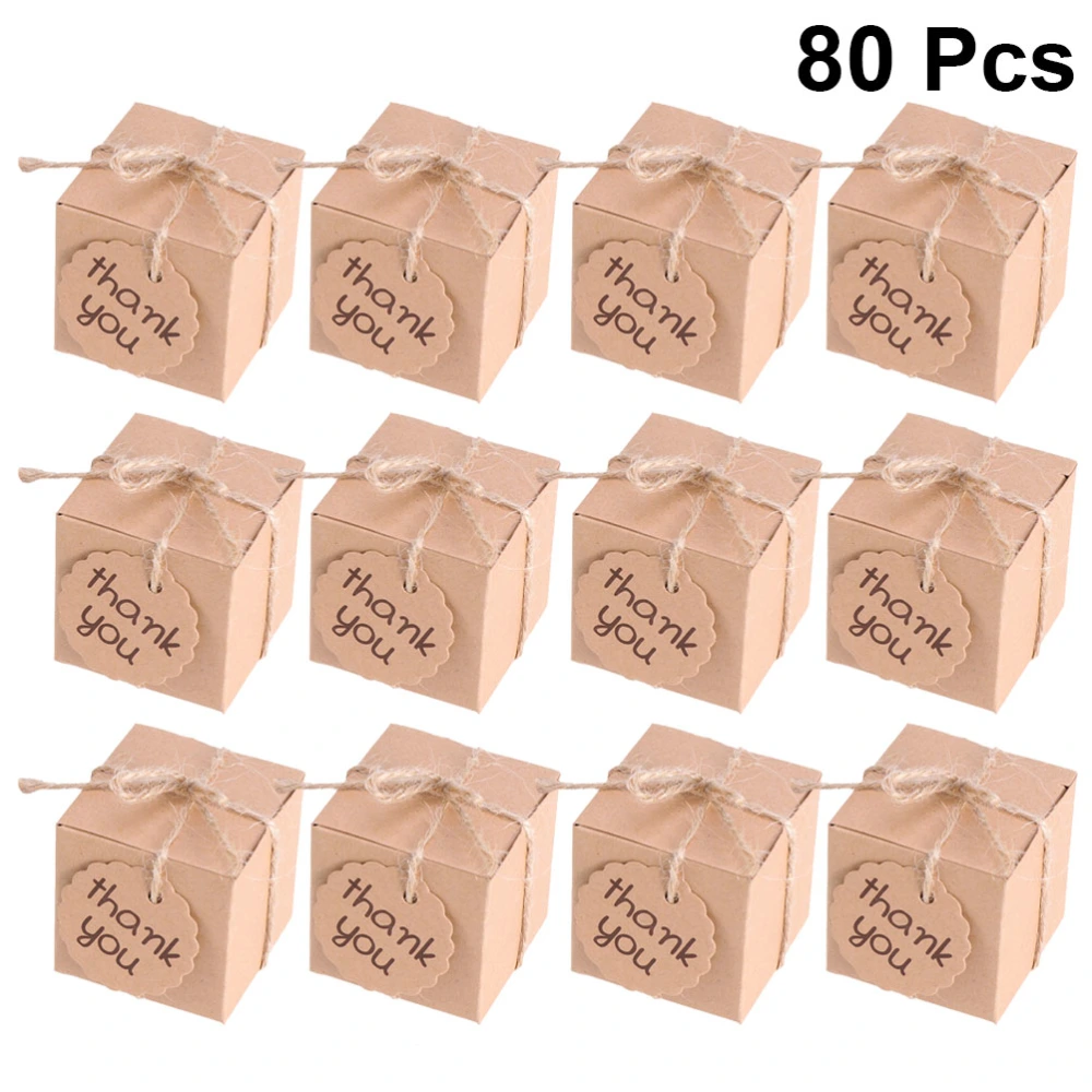 40pcs Candy Box Creative Square Chocolate Storage Case Kraft Paper Treat Box Party Favor Gift Box with Thank You Hanging Tag and Hemp Rope(40pcs Candy Box and 40pcs Hanging Tag)