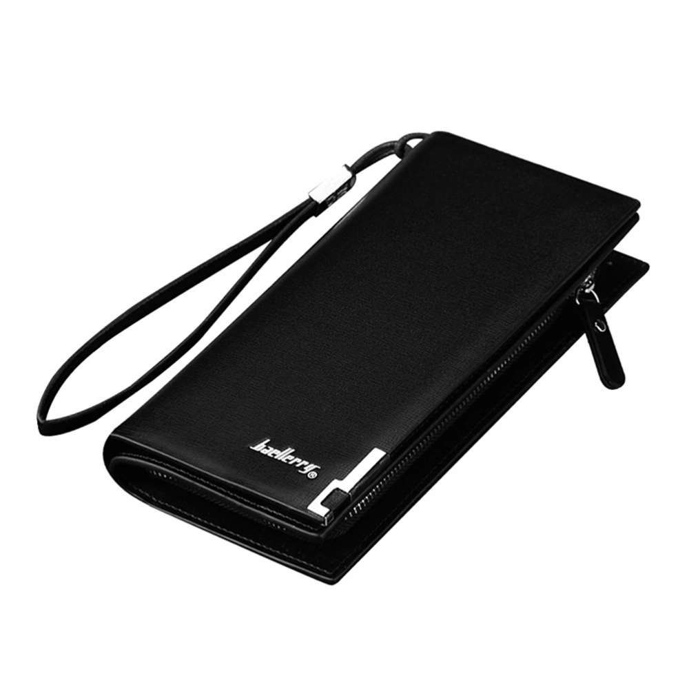 Business Men's Wallets PU Leather Long Zipper Wallet Portable Cash Purse (Black)