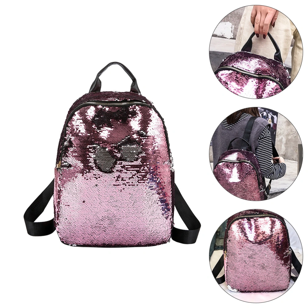 1pc Sequin Design Backpack Portable Outdoor Shopping Backpack Students Schoolbag