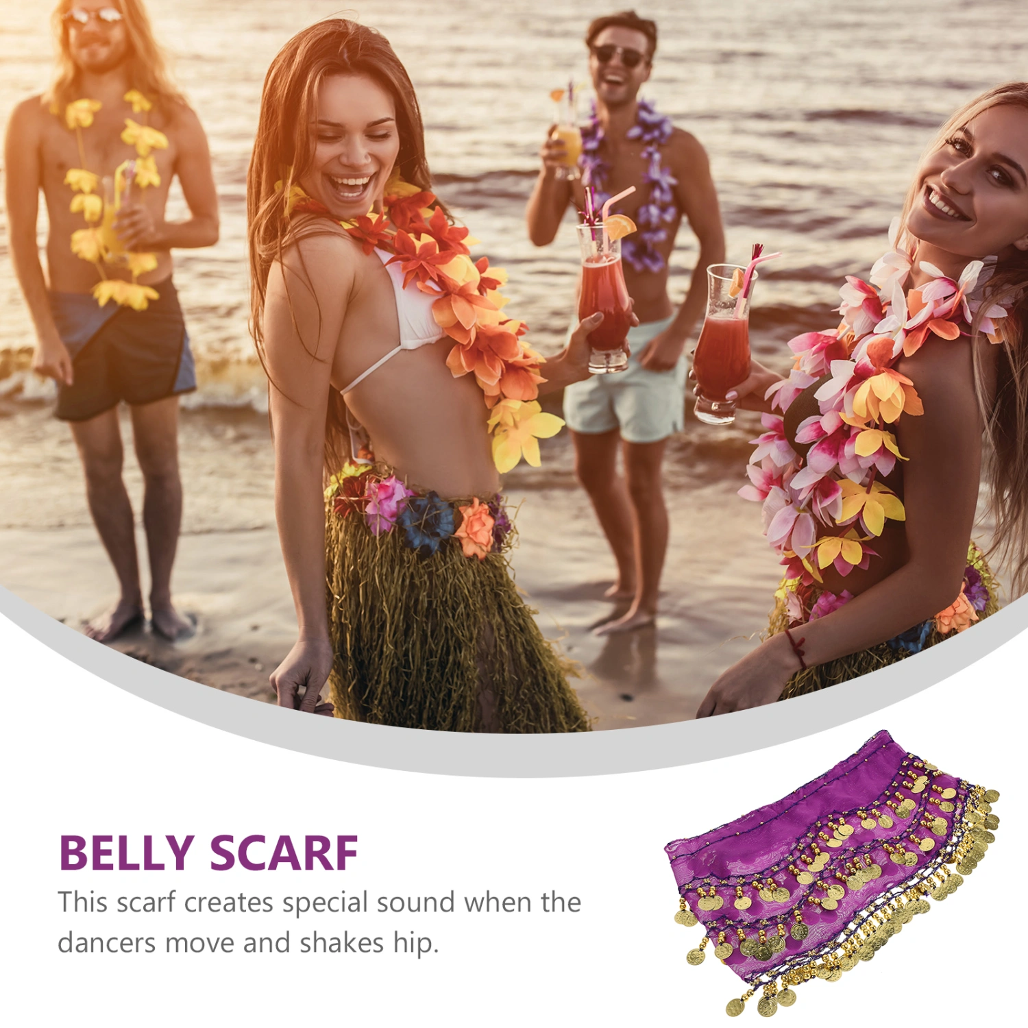 Women Chiffon Dangling Belly Dance Hip Scarf 3 Rows 128 Coins Wrap Belt for Belly Dancing (Purple)