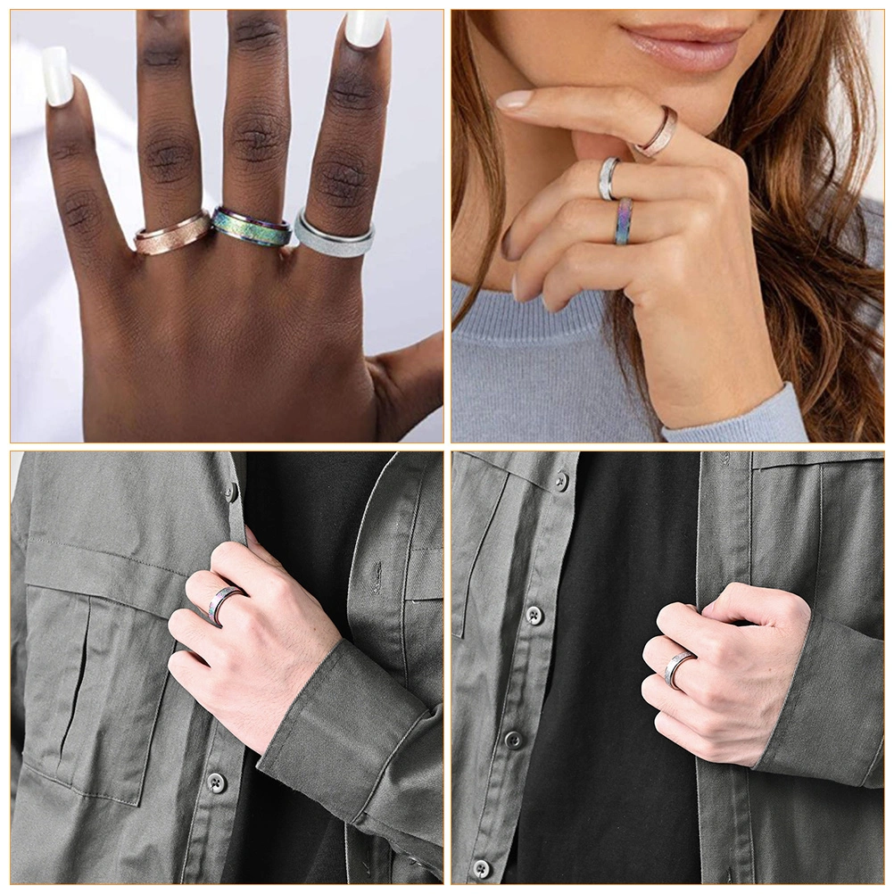 3pcs Stainless Steel Colorful Rings Rotating Finger Rings Male Female Rings