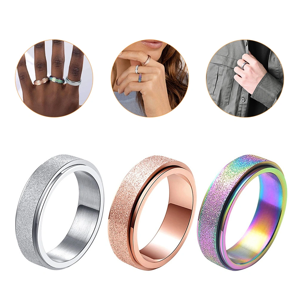 3pcs Stainless Steel Colorful Rings Rotating Finger Rings Male Female Rings