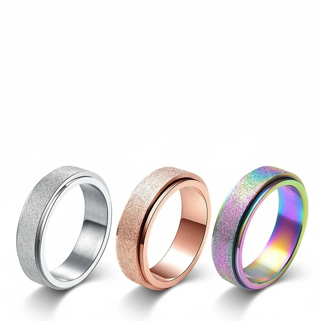 3pcs Stainless Steel Colorful Rings Rotating Finger Rings Male Female Rings