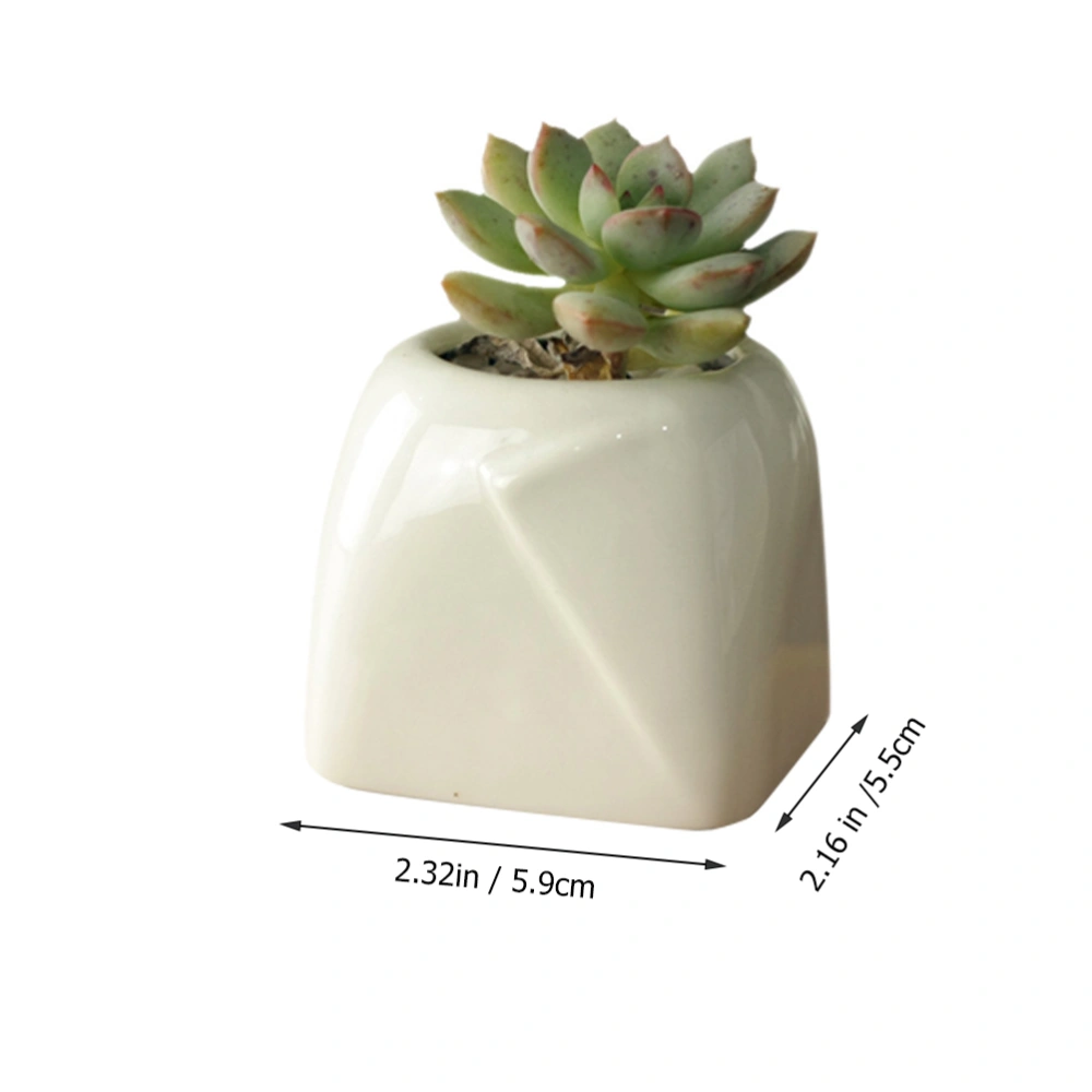 5Pcs Succulent Plant Ceramic Flowerpot Creative Fold Angle Bonsai Pot (White)