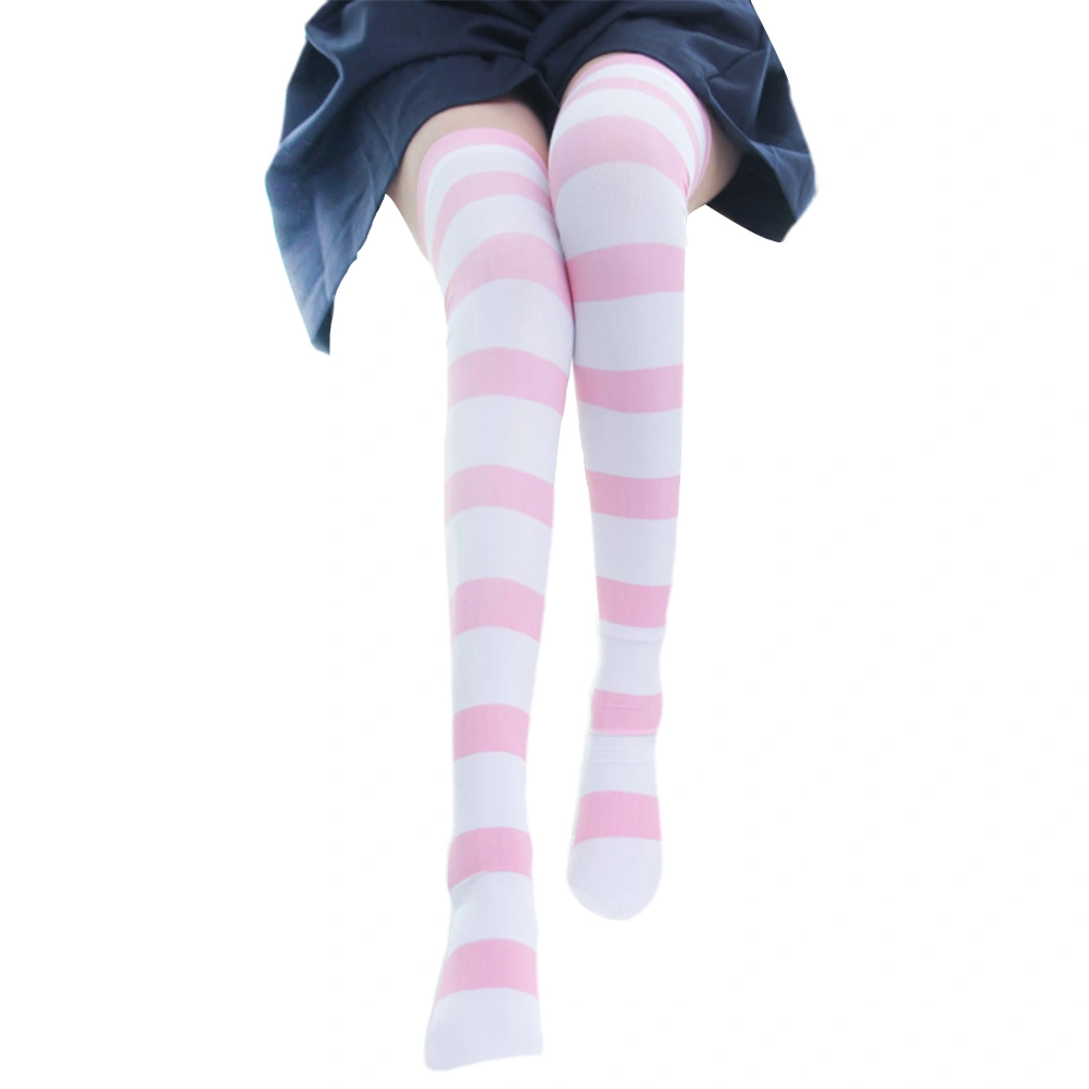 1 Pair of Cat Paw Pattern Sockings Digital Printed Overknee Sockings Breathable Striped Socks for Women Girls Pink