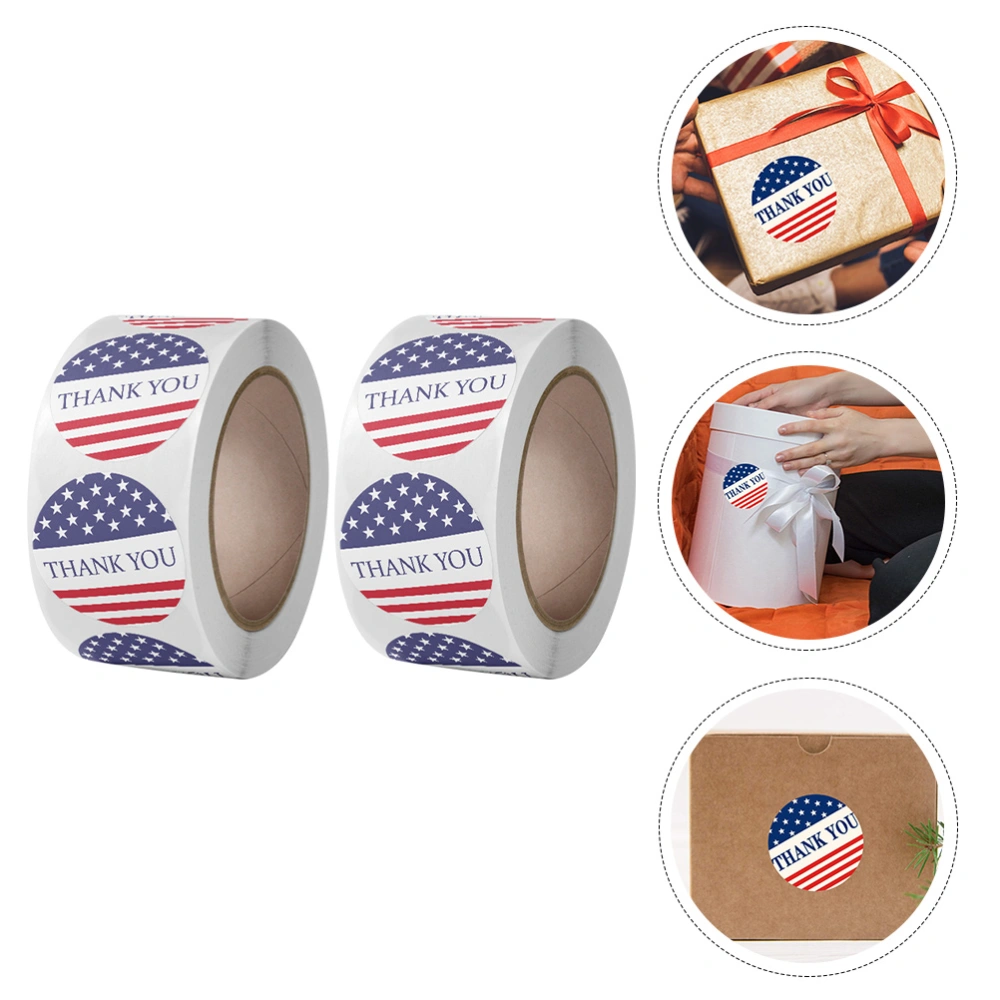 2 Rolls of 1000Pcs USA Flag Stickers Patriotic Flag Decals Round Stickers