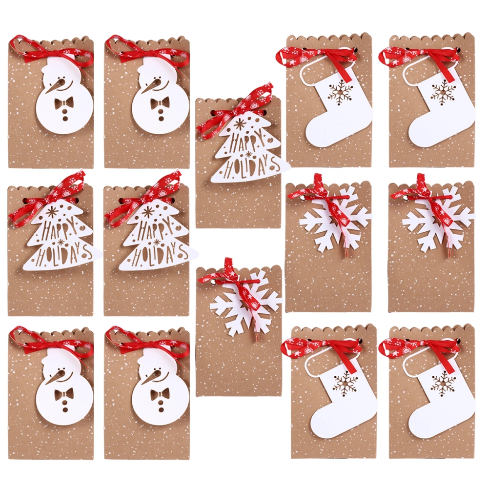 24Pcs Christmas Kraft Paper Bags Cookie Gift Bag Packing Bag for Party Decor