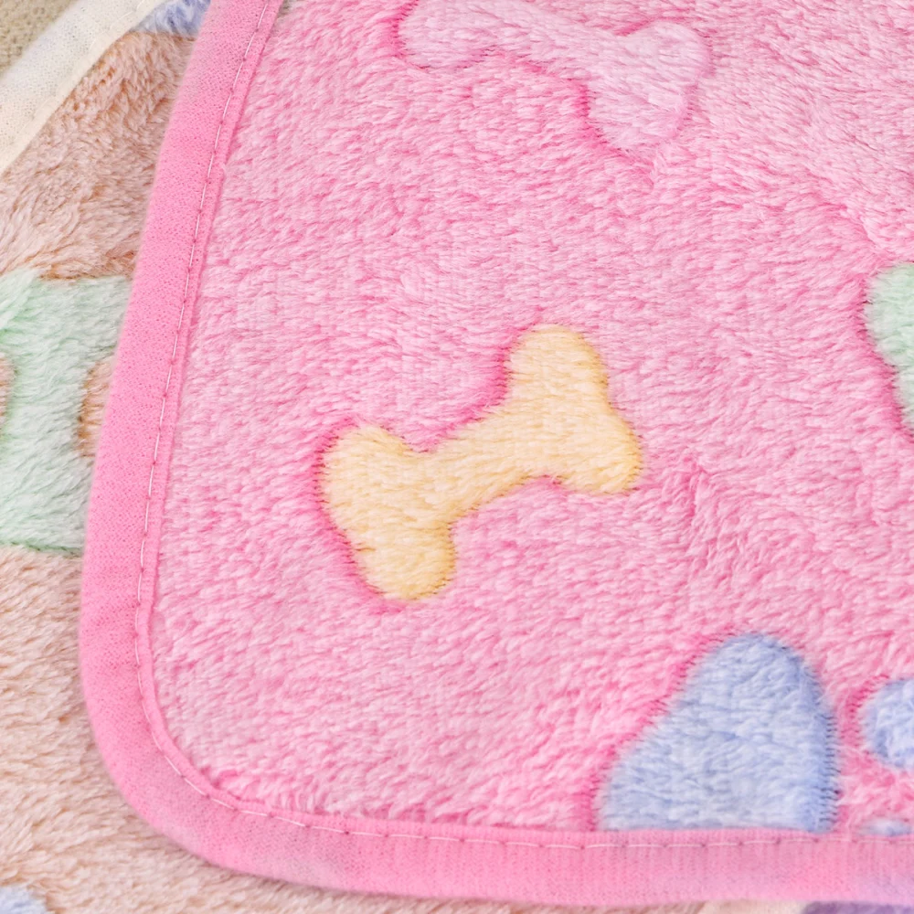 3 Pcs Pet Carpet Coral Small Bone Printed Pet Dog Blanket Super Pet Cushion Sleep Mat (20x20cm)