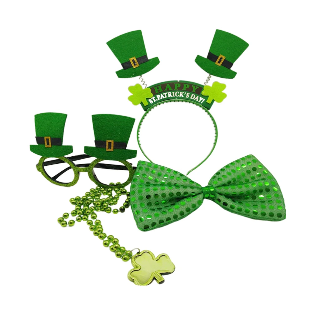 Festival Hair Hoops Party Decoration Set Creative Clover Necklace Glasses Headdress Tie Gift St. Patrick Day Party Supplies Photo Props