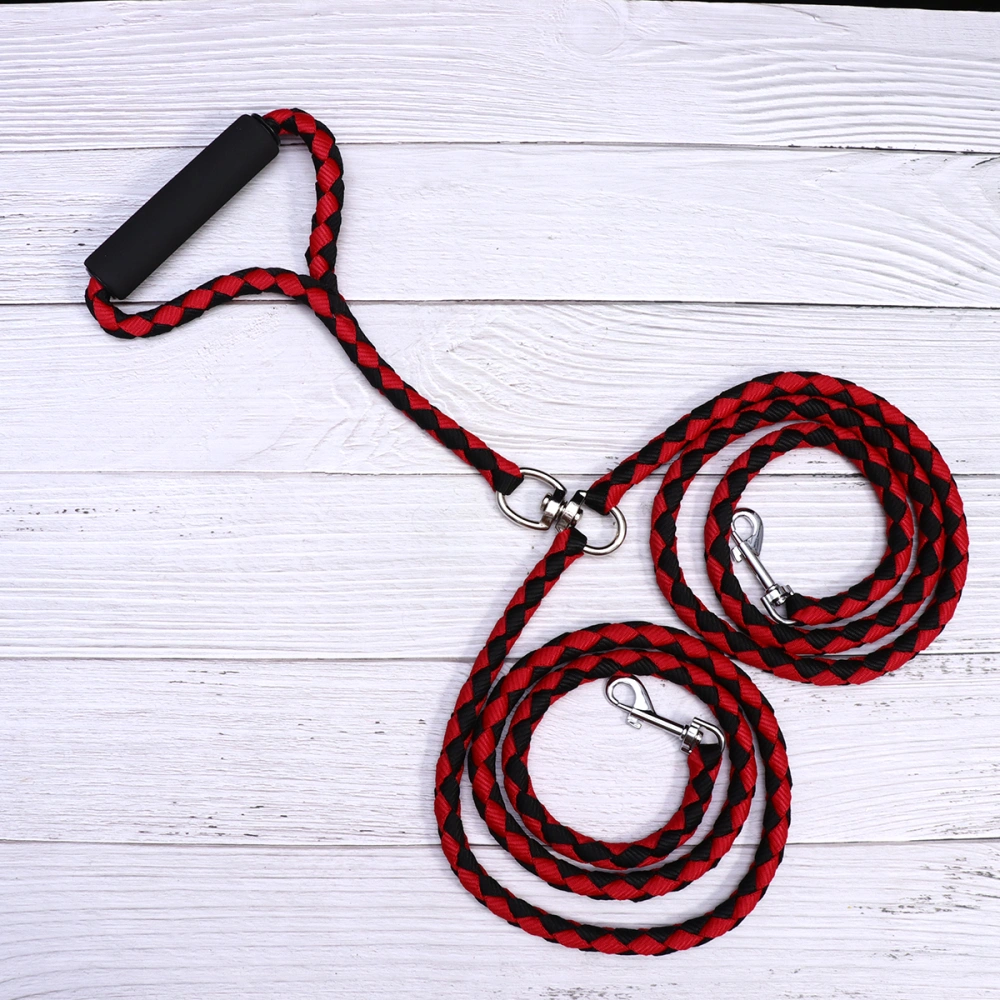 1pc Pet Dog Woven Collar Lead Rope Double-Headed Hand Braid Rope Outdoor Lead Dog Leash for Pet (Black+ Red,Size 145x15x3cm)