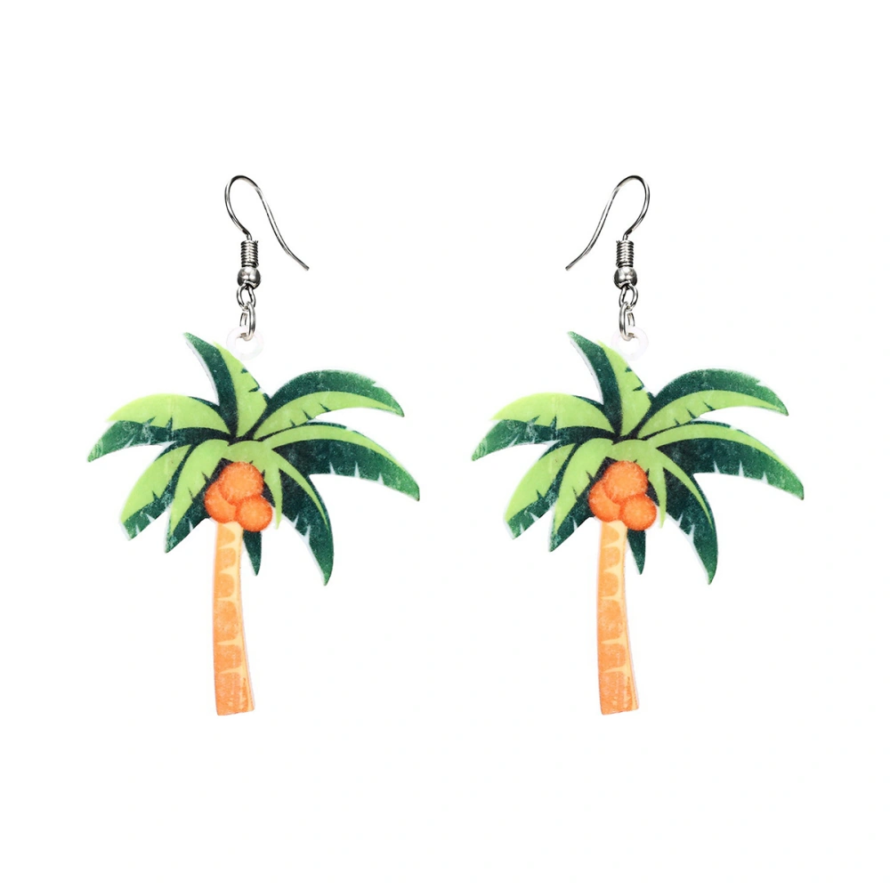 1 Pair of Fashion Ear Drop Acrylic Ear Dangle Women Earrings Delicate Earbob Creative Dangler Green (Coconut Tree)