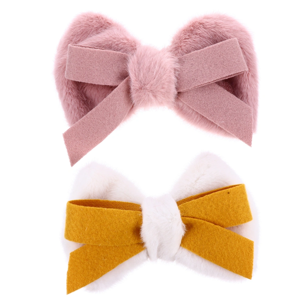 2Pcs Fashion Bowknot Hair Clips Plush Hair Barrettes Hair Bow Headdress