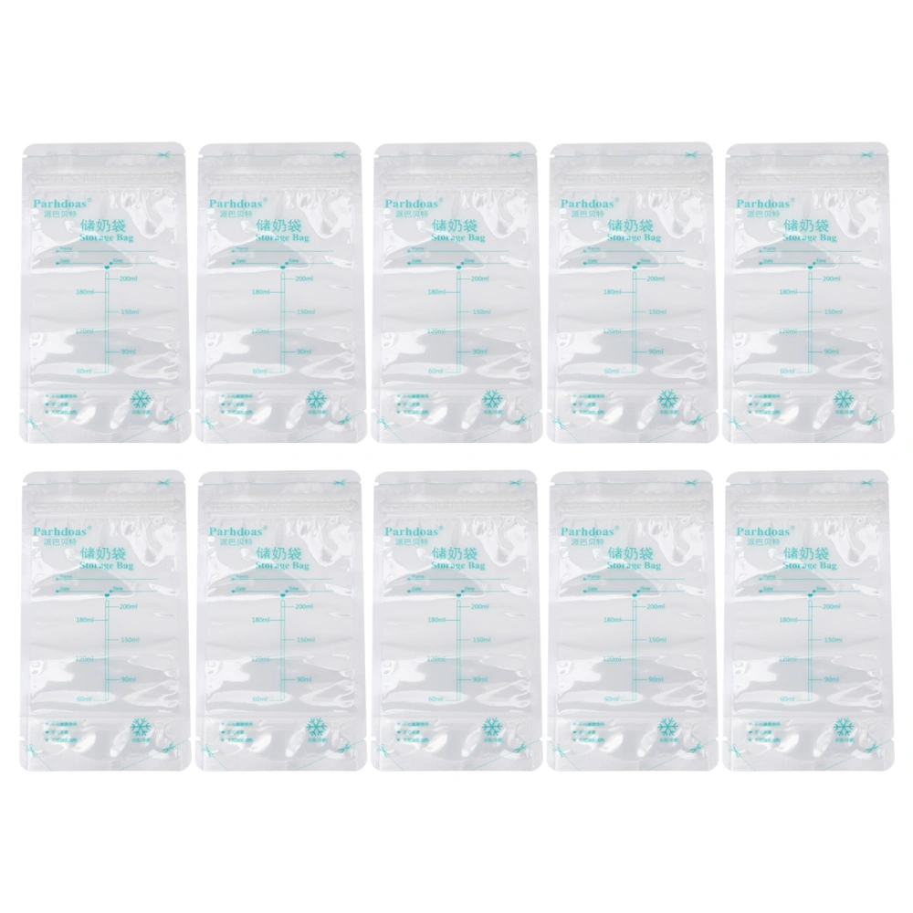 30pcs 200ml Disposable Breastmilk Storage Bags Double Sealing Strip Leakproof Baby Milk Pouches with Spout and Scale Design