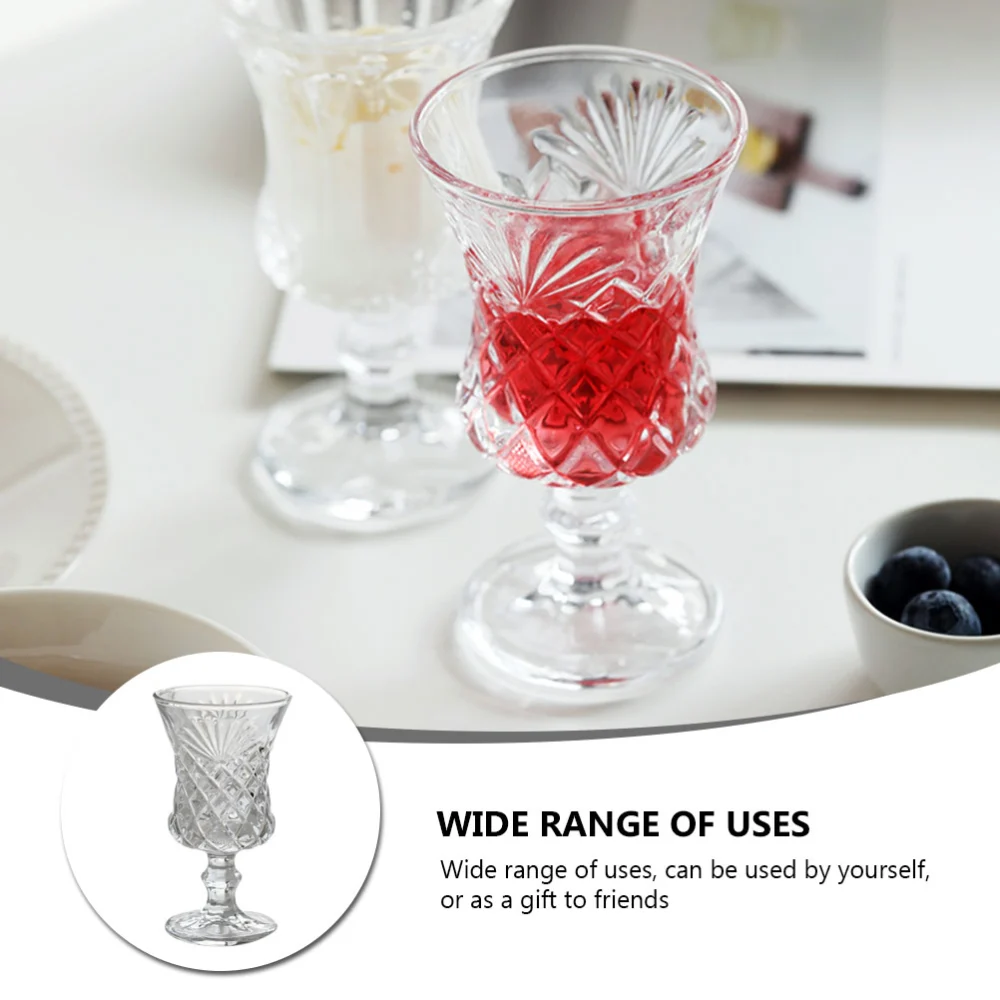 1Pc Retro Relief Glass Household Wine Glass Decorative Goblet (Transparent)