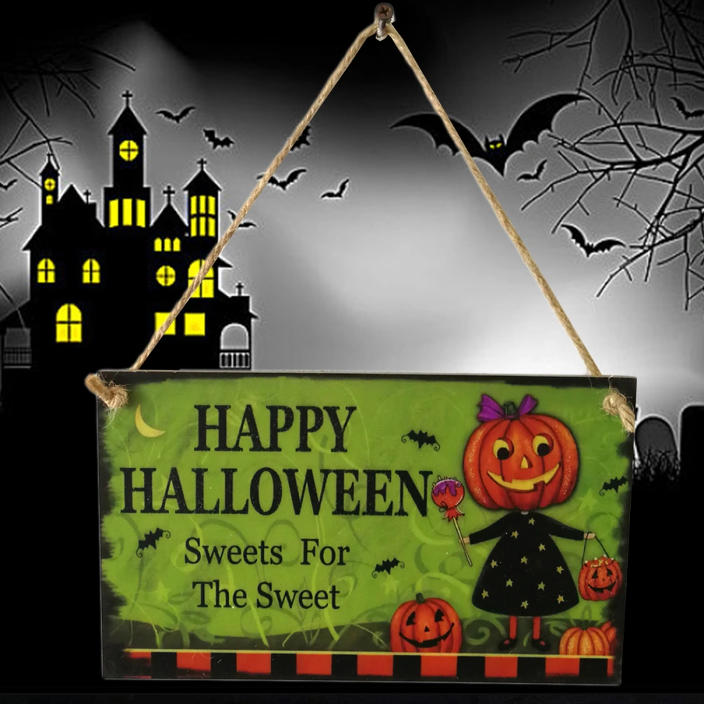 Indoor Outdoor Wooden Happy Halloween Pumpkin Person Pattern Hanging Board Door Decor and Wall Signs Haunted House Decor for Home School Office Party Decoration (Green)