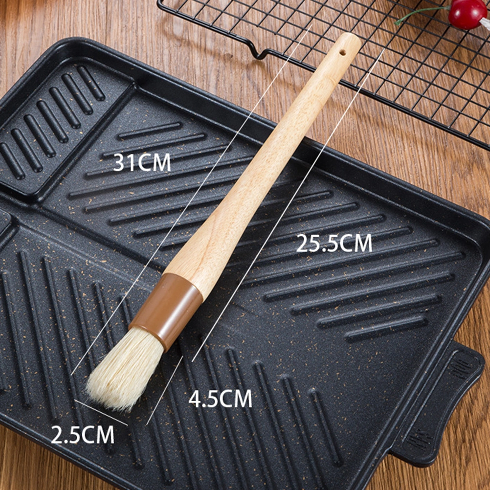 Round Long Wood Handle Brush Wool Barbecue Brushes Basting Oil Brush Kitchen Baking Utensil