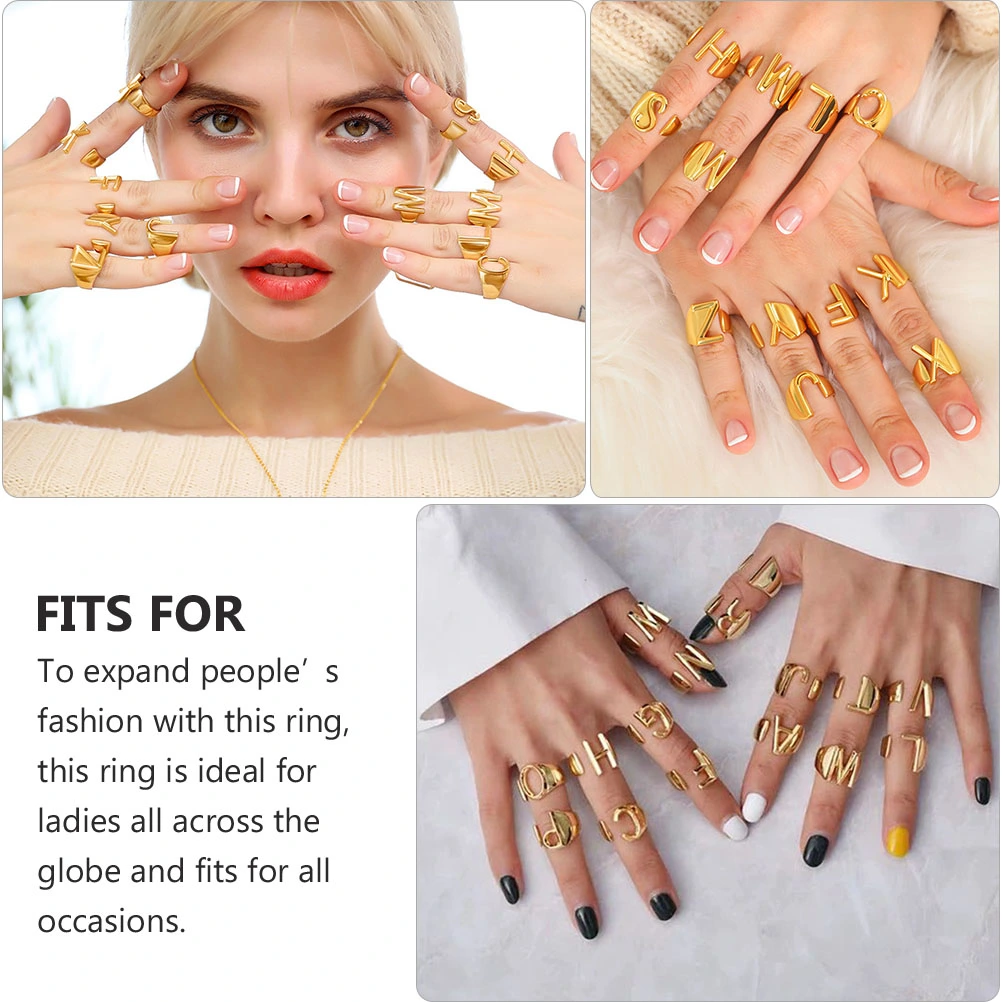 Golden Plating Open Ring English Letters Design Ring Delicate Finger Jewelry (F)