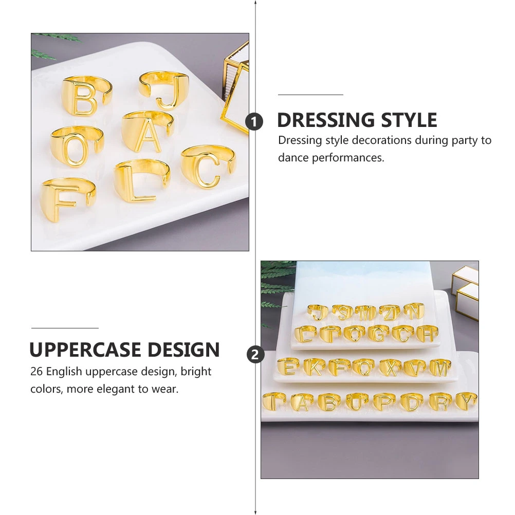 Golden Plating Open Ring English Letters Design Ring Delicate Finger Jewelry (F)
