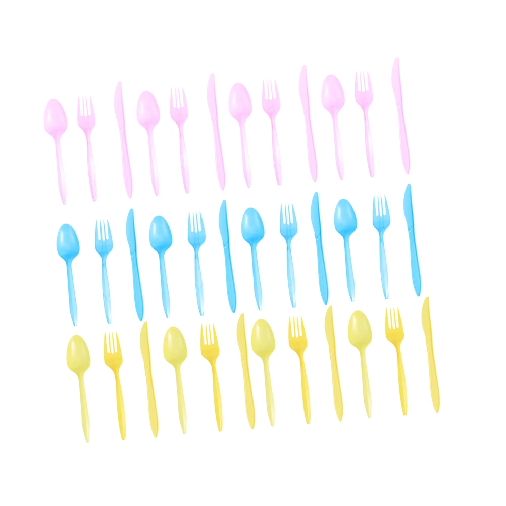 36pcs Kids Disposable Tableware Plastic Fork Spoon Kit Birthday Party Cutlery Dinnerware for Cake Dessert